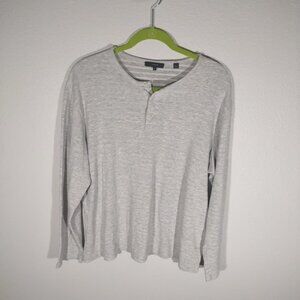 Vince Henley Shirt Mens Heather Gray Long Sleeve Button Casual Size XL